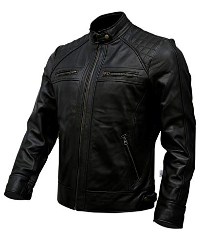 Mens Genuine Leather Biker Jacket Black | Vintage Brown Distressed Lambskin Motorcycle Jackets for Men2