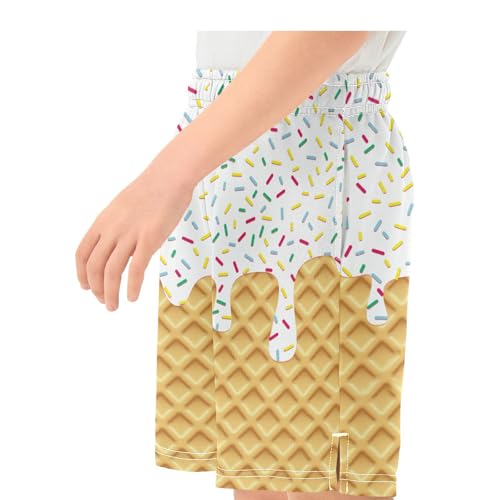 Boys Athletic Shorts Basketball Shorts Melting Ice Cream Teens Hiking Gym Shorts with Pocket for Outdoor Activity 7-15 Y 7