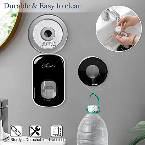 Toothpaste Dispenser Wall Mounted And 2 Pack Toothbrush Holder For Bathroom, Black Automatic Toothpaste Squeezer And Electric Toothbrush Holder Tooth Brushing Holder For Kids Adults With Adhesive #TOP4