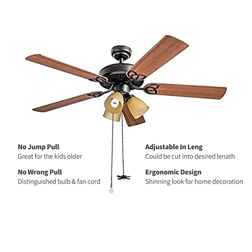 Image of Ceiling Fan Pull Chain,24Inch Extra Long with Decorative Frosted Glass Bulb and Fan Cord,Fit All Standard 3mm Diameter Ceiling Fans(Dark Antique)