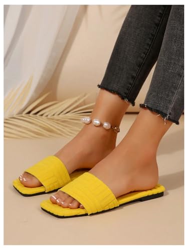 OYOANGLE Women's Textured Square Open Toe Slide Sandal Dressy Slip on Flat Sandals4