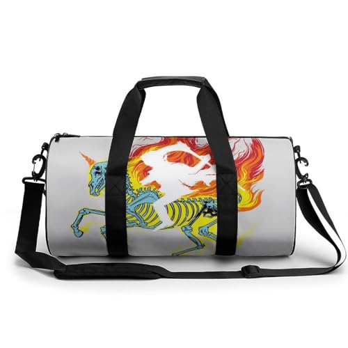 Sac de sport gym crâne de feu licorne duffel bag pour camping et randonnée