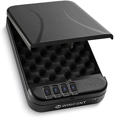 WINCENTPRO Gun Safe Portable Pistol Handgun Safes for Postols Travel Gun Case with Lithium Battery, RFID & Key & Keypad