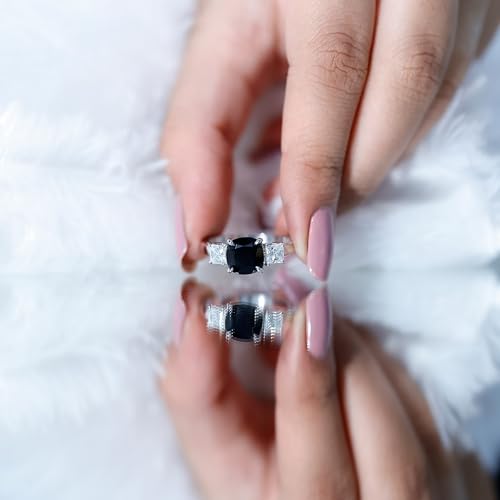 Black Spinel Solitaire Ring for Her, 10 mm Cushion Cut, Aaa Quality, August Birthstone Jewelry4