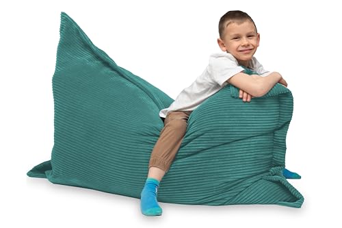 chilly pilley® Pouf Géant L XL XXL Velours Côtelé - Déhoussable - Rembourré - Doux Pouf Salon, Chambre, Enfants & Adultes 100x70 Turquoise