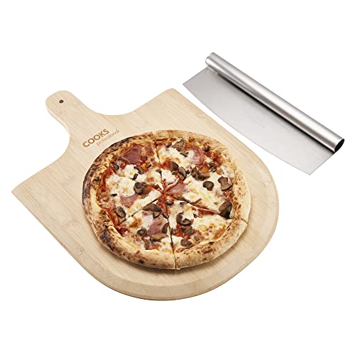 Cooks Professional Electric Pizza Oven with Bamboo Board, Cutter, 31cm Stone Base, Glass Window, Timer, Stainless Steel Paddles & Baking Sheet | Portable Countertop Pizza Maker Machine 1200W | Red
