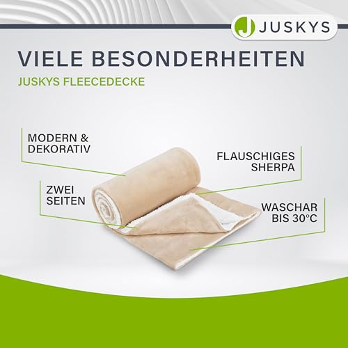 Juskys Fleecedecke 150x200 cm mit Sherpa - flauschig, warm, waschbar - Decke für Bett und Couch - Tagesdecke, Kuscheldecke Sand