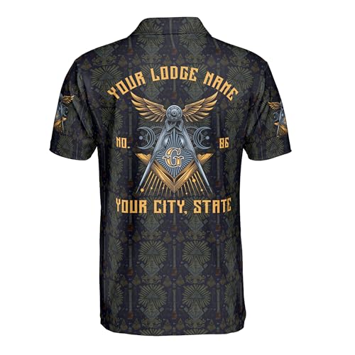 Customize Name, Lodge Name Masonic Pattern Seamless Freemason 3D Men's Polo Shirt S-5XL3