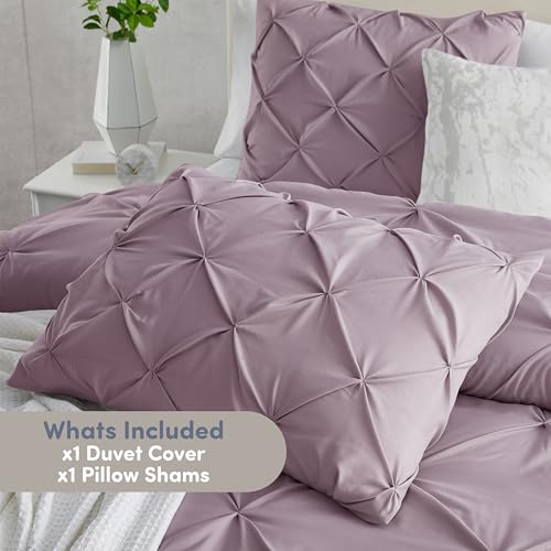 Image of Nestl Twin Duvet Cover Set Dusty Purple - Soft Double Brushed Duvet Set with Button Closure & Corner Ties, 2 Piece Luxurious Pinch Pleated Duvet Cover Set 68x90 Inches with 1 Pillow Sham