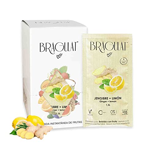 BRAGULAT | Bebida de Fruta con Jengibre y Limón | Bebidas y Refrescos Instantáneas en Polvo | Saborizantes Sin Azucar, con Vitamina C y B12 | 15 Sobres