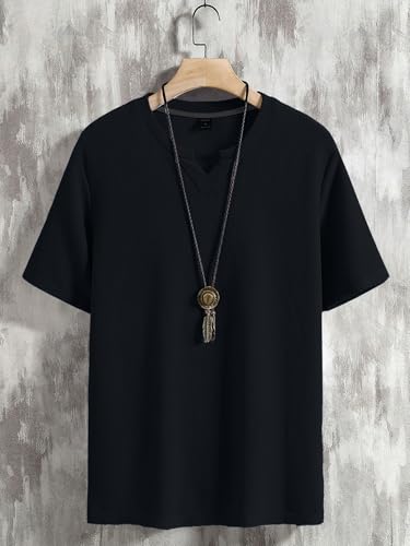 Image of TAGDO Men's Waffle Knitted V Neck|T Shirt for Man|Waffle|Cotton|Casual| Regular Fit Tees (2012)