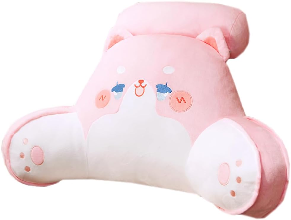 Office Chair Lumbar Support Pillow Soft Bed Backrest Reading Pillow Sofa Waist Back Cushion with Small Bolster Pillow (Pink, 65×40cm/25.59"×15.7")