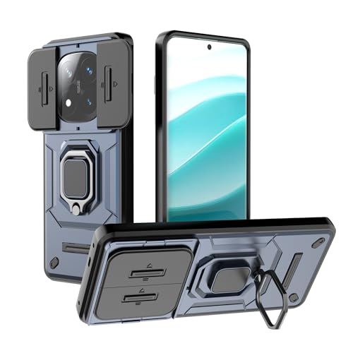 Image of CamShield Pro Case with Slide Camera Protection and Ring Stand Bumper Back Case Cover for Mi Redmi Note 14 Pro Plus 5G (Blue)