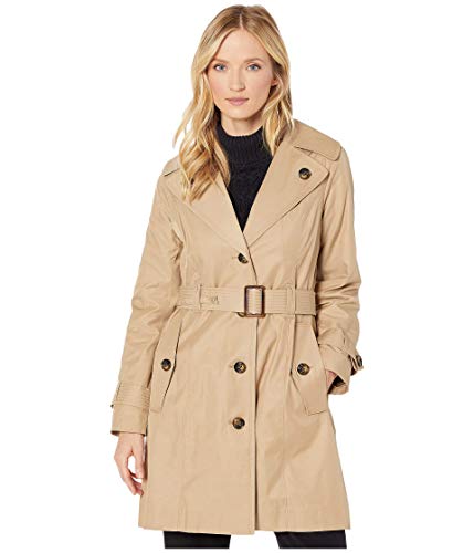 LONDON FOG Amanda Button Lapel Trench Coat British Khaki LG