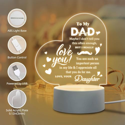 Image of Dad Night Light Gifts for Fathers Day Daddy Birthday Gift for Dad from Daughter Son,Christmas Gifts for Step Daddy Father in Law,Acrylic Engraved Lamp Night Light,Led,White & Transparent