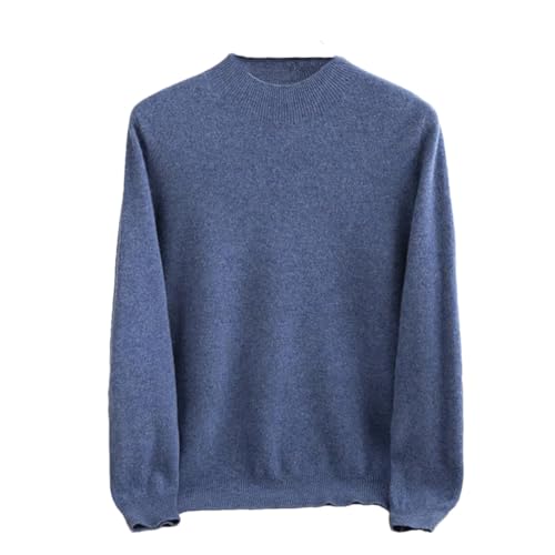 Men's Half High Collar Knitted Sweater Business Classics Loose Casual Warm Wool Sweater Solid Pullover Blue