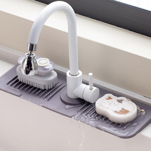 Protector contra salpicaduras de grifo con bandeja de silicona y soporte de esponja 5