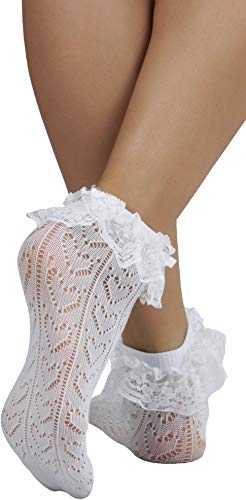 Image of ToBeInStyle Women's Indie Girl Ruffle Trim Heart Net Design Ankle High Fashion Socks