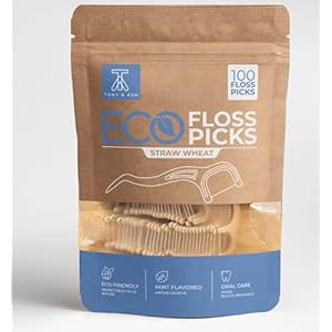 100 Mint Flavored Floss Picks | BPA Free, Eco-Friendly for Adults and Kids | Very Durable Sustainable Straw Wheat (100 Count, Mint)