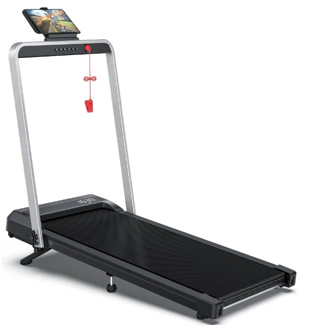 WELLFIT Foldable Walking Pad Treadmills, Under Desk Treadmill with Handle Bar, 350LBS Weight Capacity, 10% Incline, Portable Compact Treadmill for Home/Office Small, Easy to Move, Upright Placement