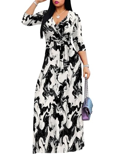 Image of SUZONANA Plus Size Dresses for Women Print Maxi Dresses Flowy 3 /4 Sleeve with Belt