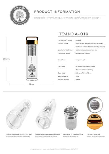 Tea Maker Handle Version Amapodo Teeflasche mit Sieb und Deckel mit Griff, Farbe: Gold