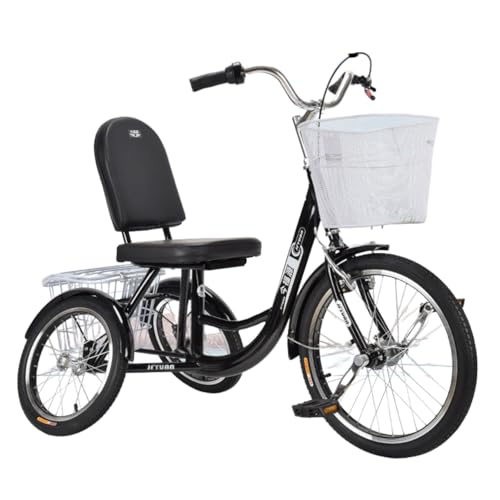 GERRBG 高齢者用三輪車、大人用、転倒防止自転車、前輪駆動、20インチ、高炭素鋼、ベル/バスケット、高さ調節可能、初心者、高齢者に適しています公園での乗馬、ショッピング、 (ブラック,新しいモデル)