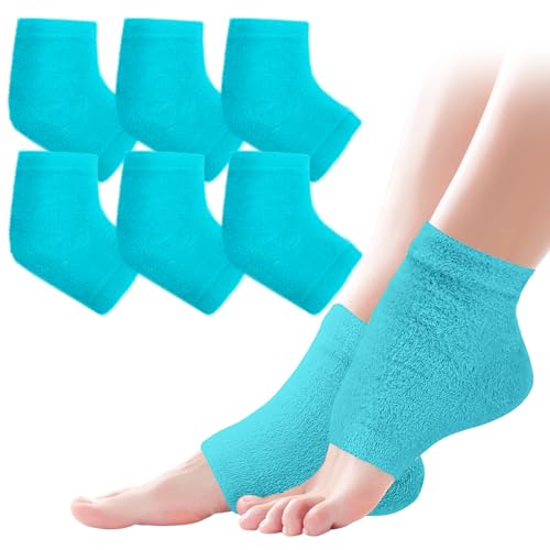 TEAWOO 3 Pairs Fuzzy Moisturizing Heel Socks for Dry Cracked Feet Women, Cracked Heel Repair, Cracked Heel & Dry Foot Treatment (Blue)