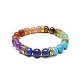 Bracelet 7 Chakras en perles de 8mm   Finition Inca Or  Pierre naturelle   Bijou Artisanal (23cm)