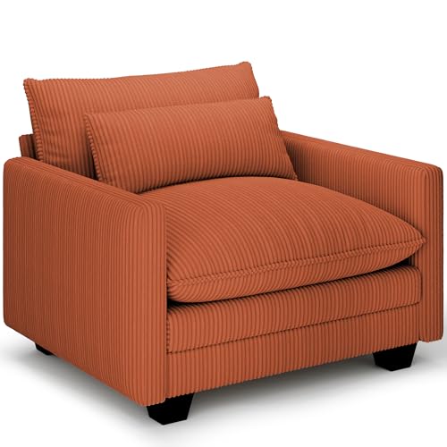 Image of Gizoon Cloud Accent Chair with Washable Cover, Corduroy Single Sofa Chair with Comfy Deep Seat, Modern Armchair with Pillow for Living Room Bedroom, Orange