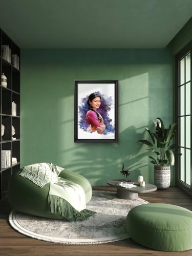 Image of Jadoun Customized Digital Oil Painting Photo Frame | Smock Style Personalized Portrait from Photo | Black Frame Wall Decor | Anniversary, Wedding, Birthday & Couple Gift | (12x8 Inch)
