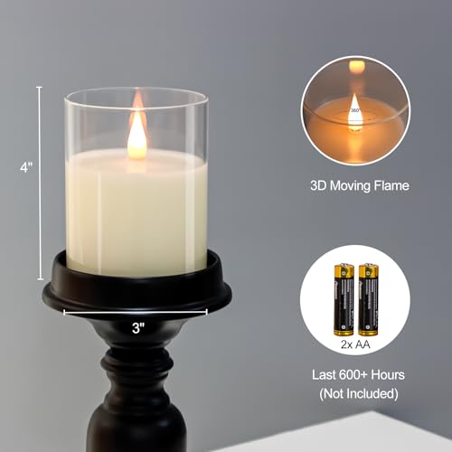 Image of TECHLONG Glass Flameless Candles with Remote Timer, 3D Moving Flame Flickering, Last 600+ Hours Battery Candles, Real Wax LED Votive Candle for Festival Wedding Home Party Decor, 3 inch x 4 inch
