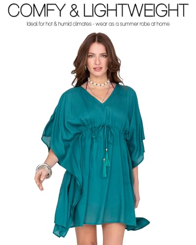 Evita transparencias incómodas con este vestido corto caftán de playa Azul Aqua 3