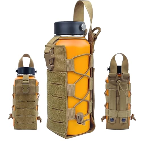 Fyelo Molle Water Bottle Holder Tactical Pouches Adjustable 16-76 oz Enhanced Dual Pockets Multi Use for Outdoor Sports Fit for Backpack/Vest/Belt/Shoulder Strap (Black Brown Green)