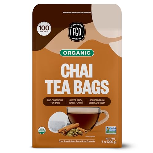 Image of FGO Organic Chai Tea, 100 Count, Eco-Conscious Tea Bags, Resealable Bag, Packaging May Vary (Pack of 1)