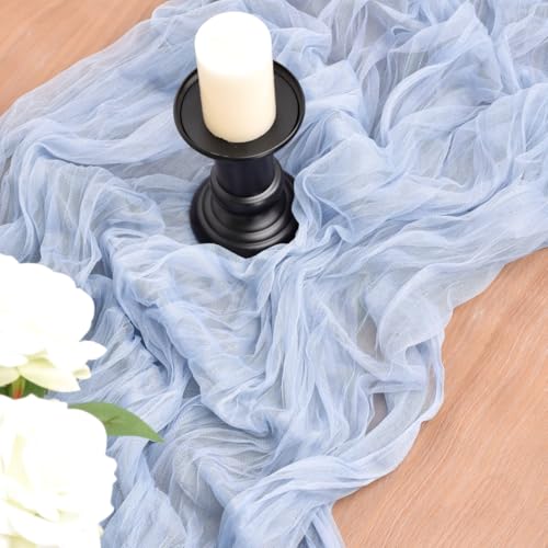 Joanlody Blue Cheesecloth Table Runner Spring Easter 10Ft Rustic Gauze Boho Cheese Cloth Table Runner for Wedding Bridal Baby Shower Decoration