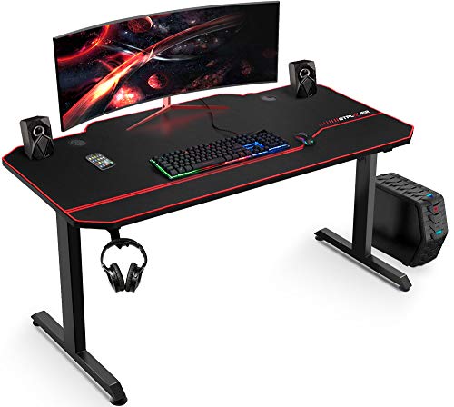 GTPLAYER Gaming Desk Office Computer Desk T-Shape Frame Fully Equiped with Mouse Pad Adjustable Headset Hook and Stable Feet