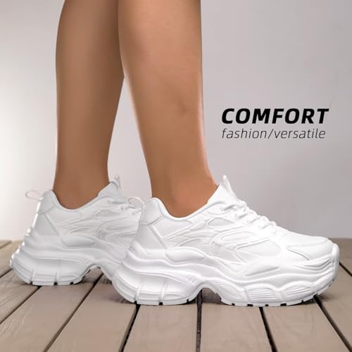 Image of Womems Walking Shoes Running Tennis Fashion Sneakers Athletic Gym Workout Comfortable Breathable Lightweight White