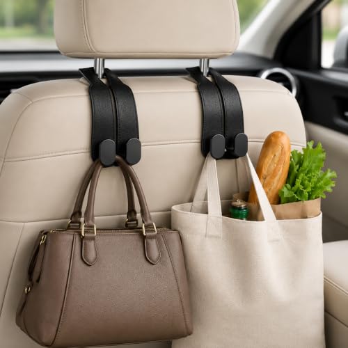2 Pcs Car Hooks for Headrest, Seat Back Storage Hook Luxurious Le...