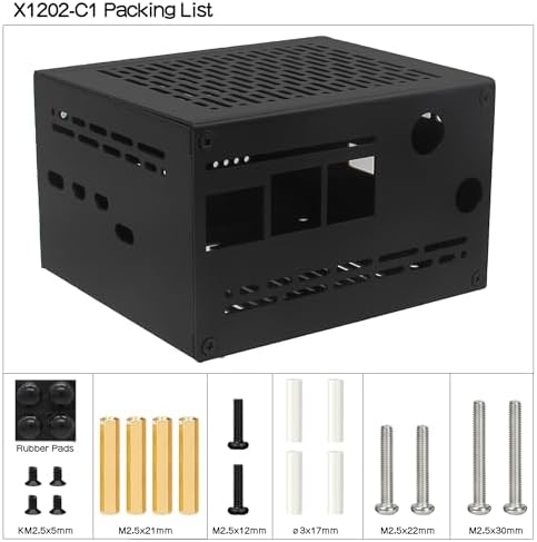 Geekworm X1202-C1 Metal Case for Raspberry Pi 5 & X1202 UPS & Active Cooler & X1000/X1001/X1003/X1004/M901 PCIe Top