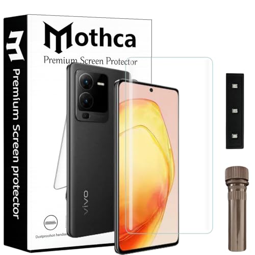 Image of Mothca Curved UV Tempered Glass Screen Protector for Vivo V25 Pro | Transparent | Pack of 1 | Full Screen Coverage with UV Installation Kit