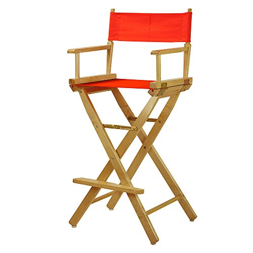 Casual Home 30" Director's Chair Natural Frame-With Orange Canvas, Bar Height #TOP3