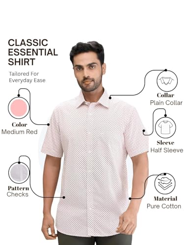 Image of Colorplus Men's Regular Fit Print Pattern Pure Cotton Plain Collar Half Sleeve Casual Shirt