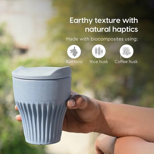 Image of Eha Earth Friendly Rafter Coffee Mug with Lid | Tea Cup Set | 300 ml | Made with Rice Husk | Microwave Safe Mugs for Gifting | 2 Unit | Azure
