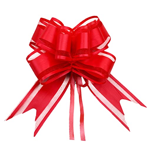Dishaur 30pcs Large Organza Christmas Pull Bows for Gift Wrapping 50mm Red Pulled Bow Ribbons Gift Bows for Present Wedding Car Gift Baskets