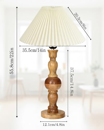Image of Homesake Wooden Bubble Design Table Lamp for Bedroom & Living Room | Home Decor Lighting | Nightstand Lamp | Reading Lamp | Vintage | Minimalist | Modern Bedside Lamps, (Pleated Off-White)