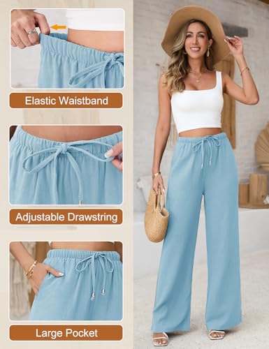 Image of Linen Pants for Women Flowy Palazzo Pants Boho High Waist Wide Leg Trousers Summer Beach Vacation Outfits 2026