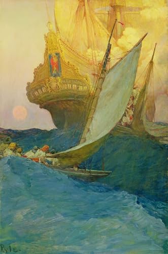 Tableau de galion par Howard Pyle pour grand décor mural de salon