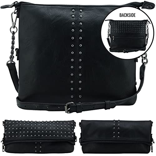 K&Bo Stevie Women’s Studded Chain Crossbody Handbag Purse, Rocker Chic Boho Medium, Converts to Clutch Bag, Lightweight3