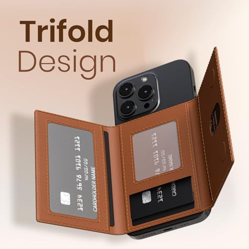 Image of TOUCCH Wallet Z Magsafe Compatible PU Magnetic Card Holder with Business Card Back Mount Phone Wallet | Compatible with iPhone 12 /13 /14 /15 /16 /17 Brown